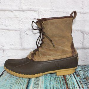 LL BEAN Brown Wax Canvas Unlined Maine Hunting Shoe Duck Boots Size 12 M